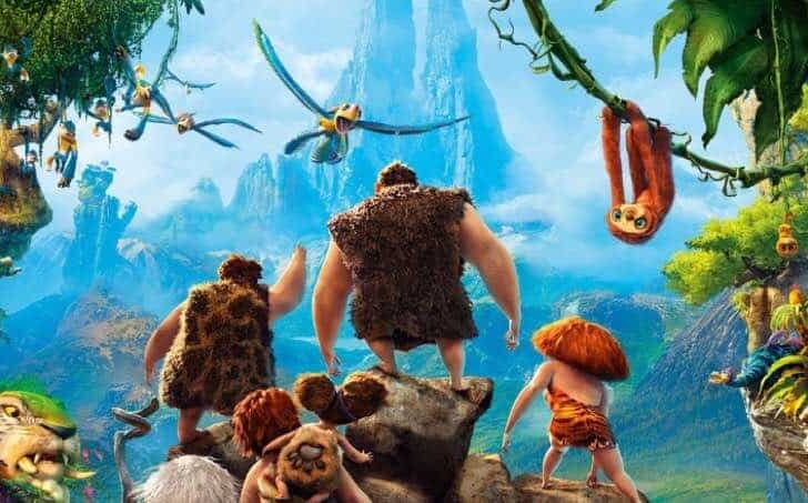 The Croods looking into a new vibrant world