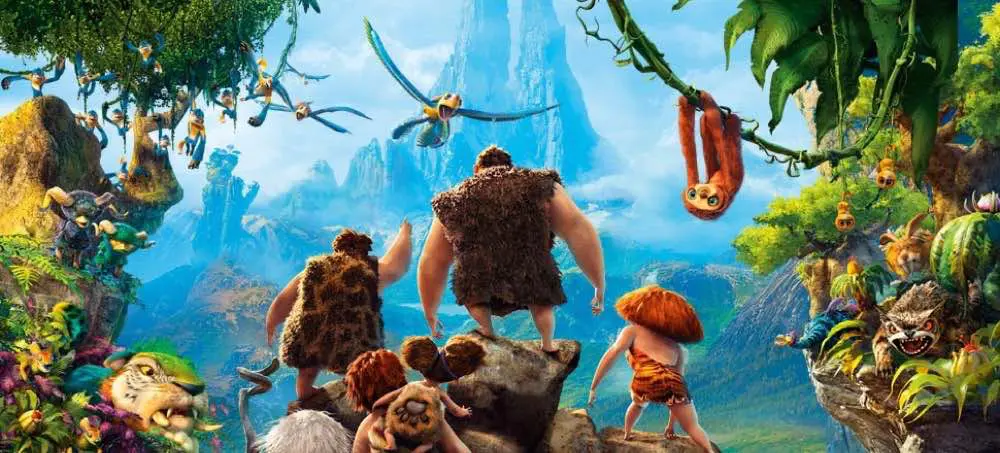 The Croods looking into a new vibrant world