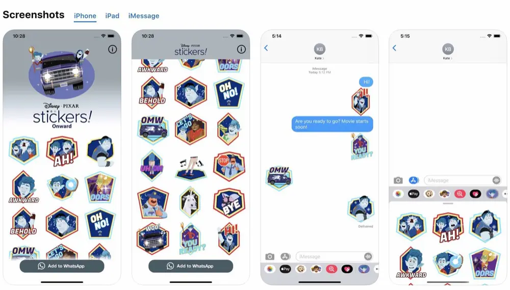 Onward Stickers app for iPhone