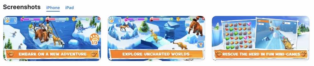 Ice Age Adventures screen shots of game play