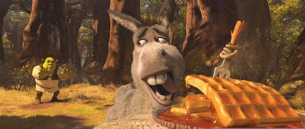 Shrek Forever After Shrek and Donkey waffles in the woods