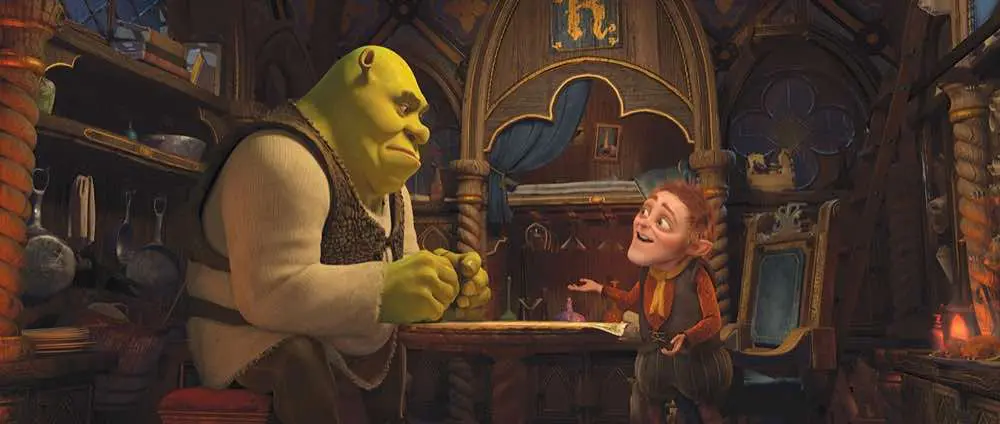 Shrek Forever After Shrek at a table with Rumpelstiltskin