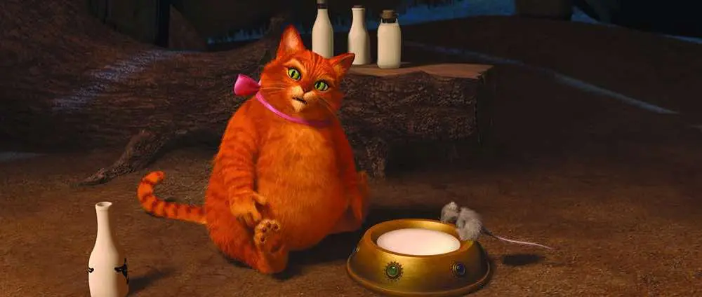 Shrek Forever After fat Puss In Boots drinking milk