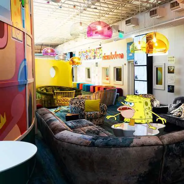 spongebob at Nickelodeon studios lounge room