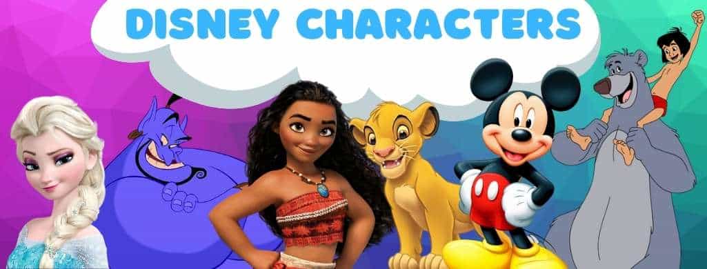 Disney Characters Elsa, Genie, Moana, Simba, Mickey Mouse, Baloo, and Mogli