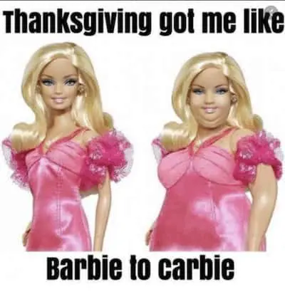 Barbie gets fat after Thanksgiving dinner