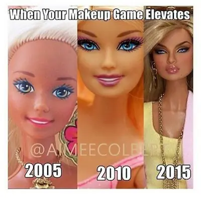 Barbie makeup look over time meme