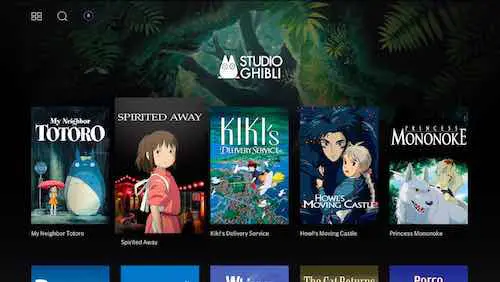 HBO Max menu for Studio Ghibli movies
