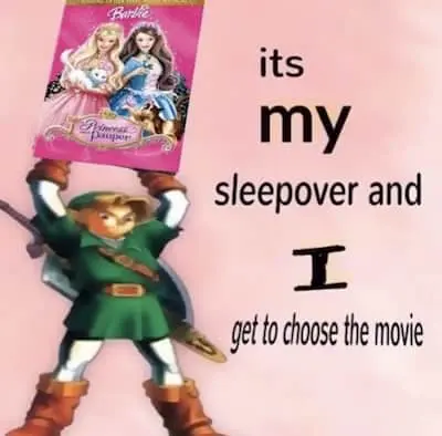 Link choosing a Barbie movie for a sleep over meme
