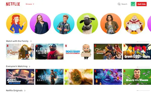 Netflix kids movies list on Netflix menu view