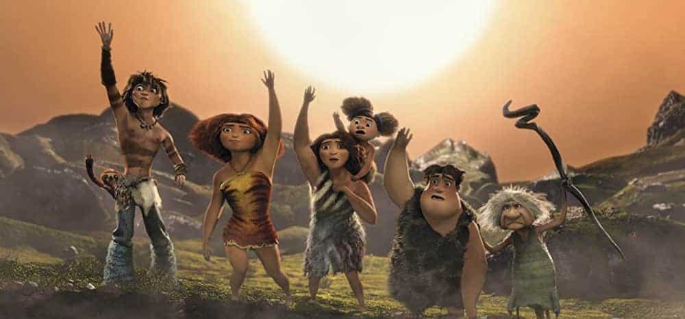 The Croods movie family waving to Grug