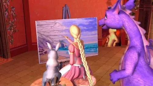 Barbie as Rapunzel painting with Dragon and Friends