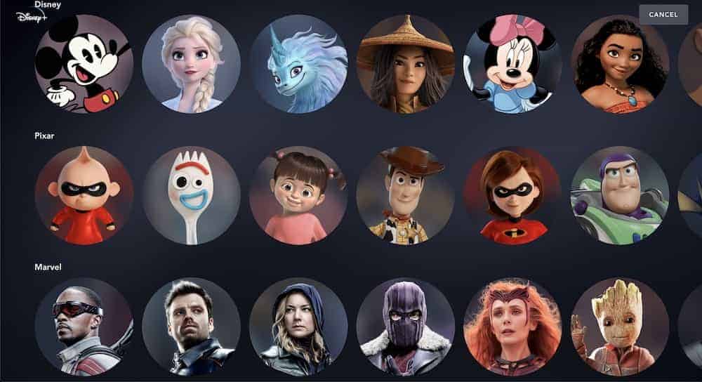 Disney Plus icon and avatar profile choices