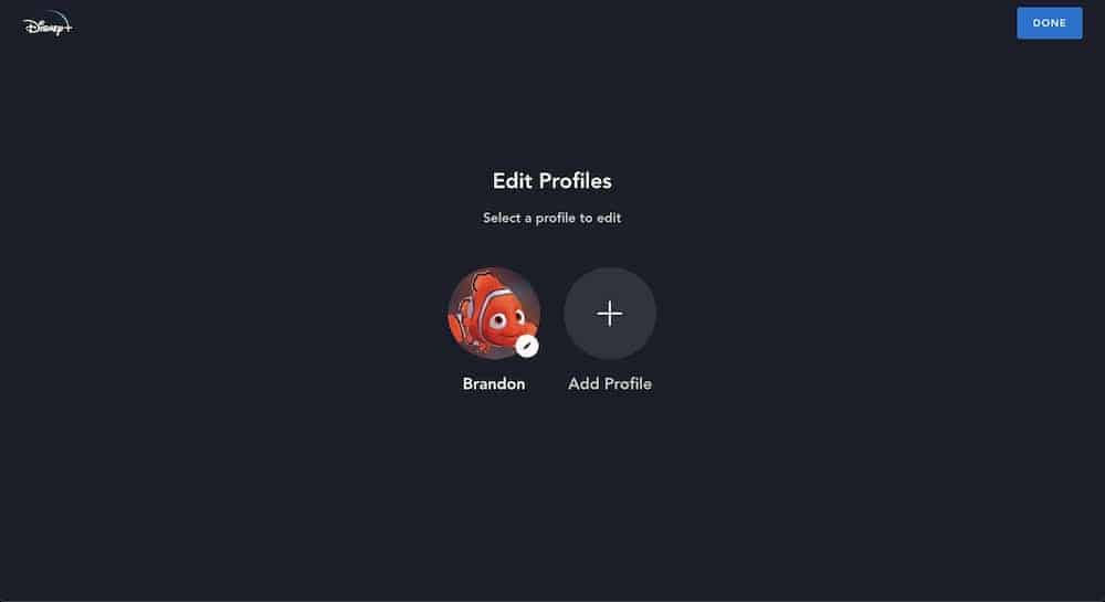 Disney Plus pick profile to edit screen