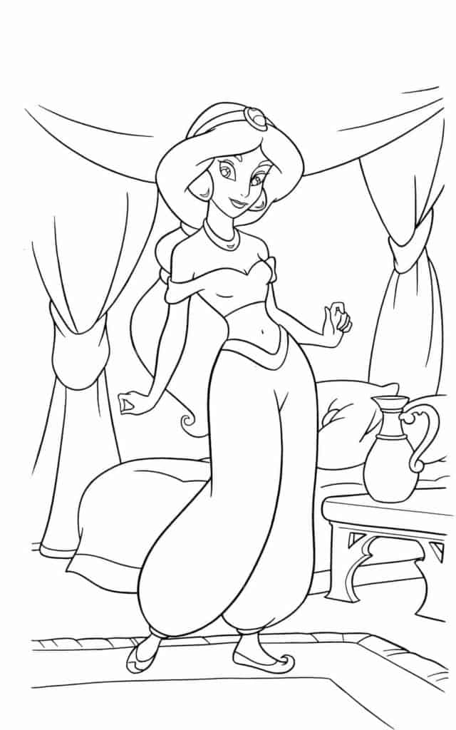 Disney Princess Jasmine in her room coloring page