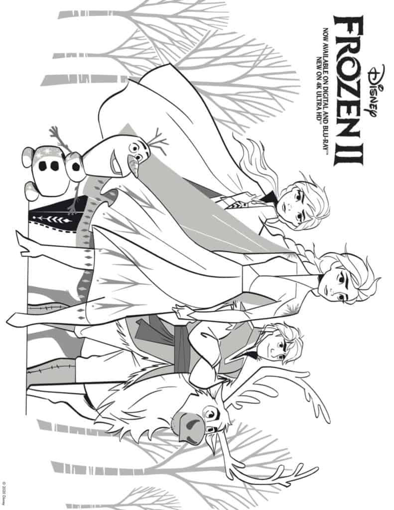 Elsa and friends Anna Kristroff Sven and Olaf coloring page