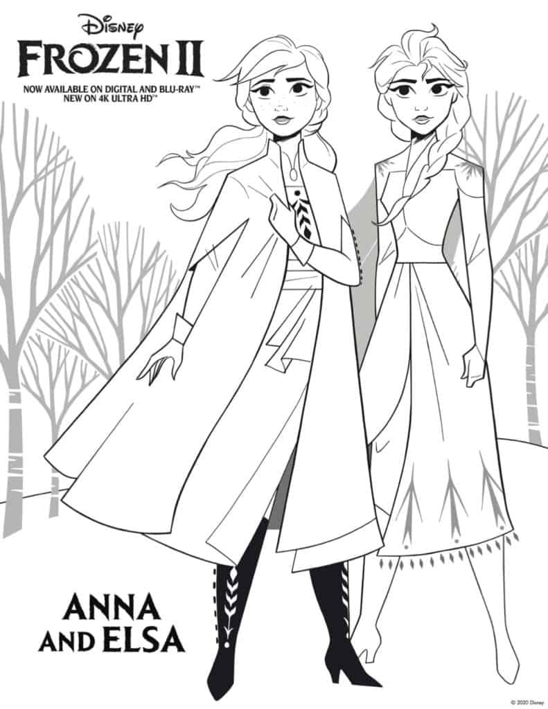 Elsa and sister Anna Frozen II coloring page