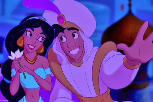 Aladdin and Jasmine on a magic carpet ride