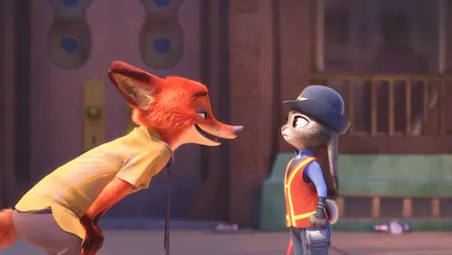 Nick teasing Judy Hopps in her police ticketing uniform