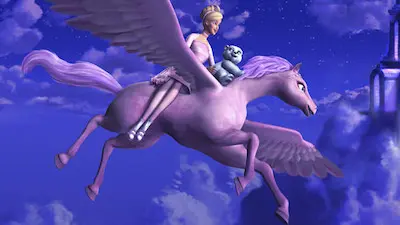 Princess Annika flying on Brietta the Pegasus