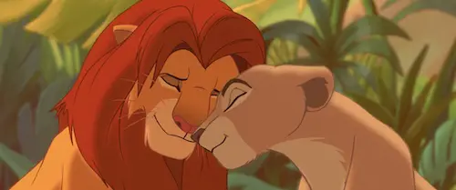 Simba and Nala rubbing noses