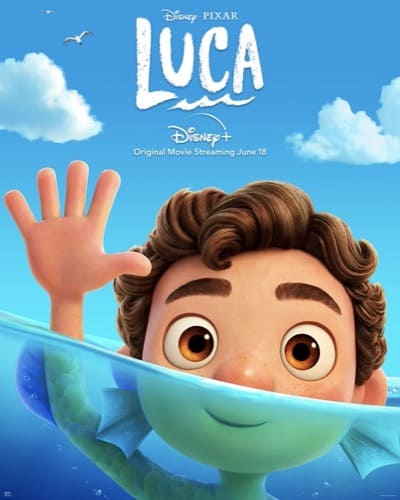 Luca waving half under water Pixar Movie Poster 2021
