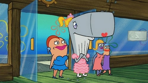 Pearl on SpongeBob and her friends walking into the Krusty Krab