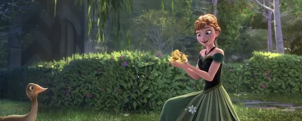 Anna hold ducklings while singing For The First Time In Forever song lyrics Frozen