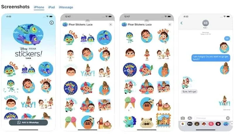 Luca Pixar Sticker App iphone screen shots