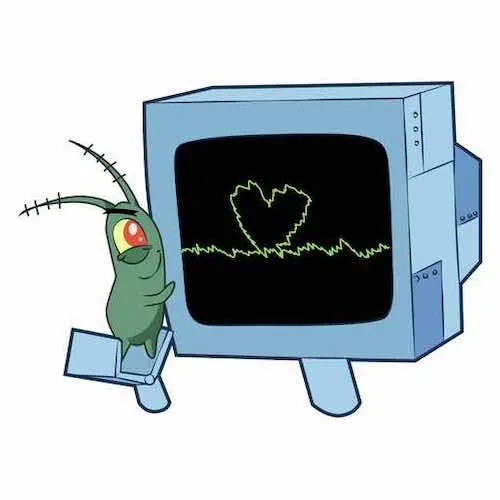 Plankton hugging computer wife Karen