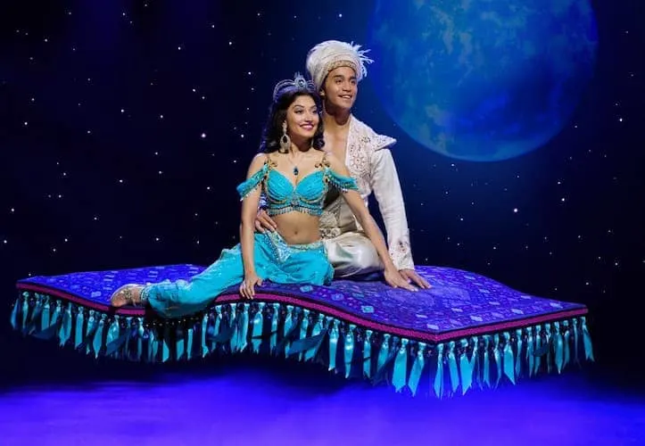 Aladdin Musical Aladdin and Jasmine riding on a magic carpet