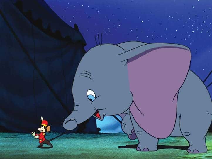 Dumbo and his mouse friend that encourages him to fly