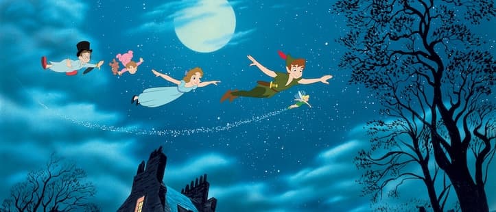 Peter Pan Wendy and Tinker Bell flying together