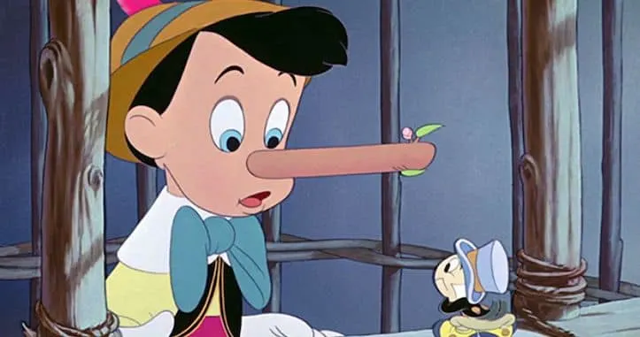 Pinocchio tells a lies and his nose grows longer