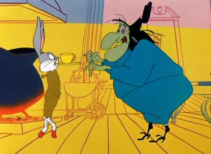 Bugs Bunny tied up and the Witch Hazel