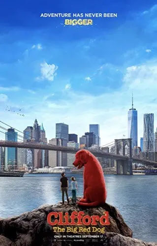 Clifford the Big Red Dog movie poster with New York skyline