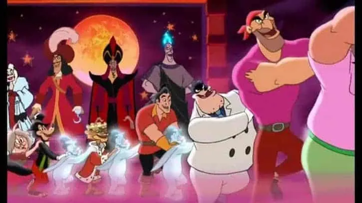 Disney Villains dancing in Mickey's House Cruella, Jafar, Captain Hook, Hades and more