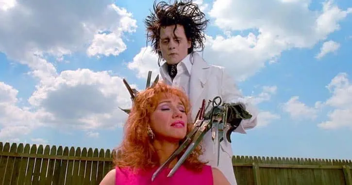 Edward Scissorhands cutting and styling Joyce's red hair