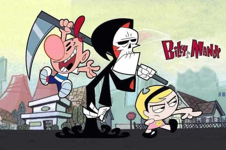 Grim, Billy, and Mandy walking down the street
