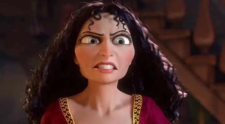 Mother Gothel snarling in anger from the movie Tangled