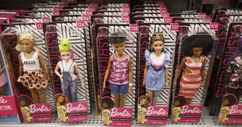Rows of Barbie dolls on the store shelves