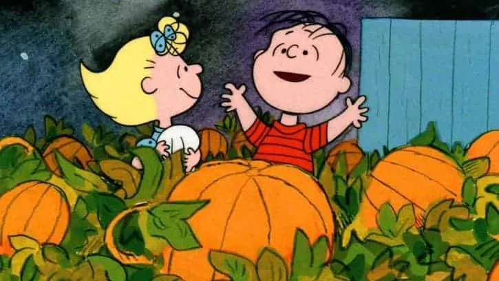 Sally Brown and Linus at the great pumpkin patch
