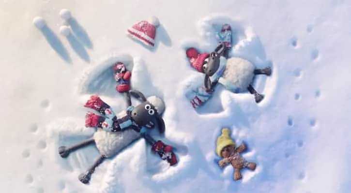 Shaun the Sheep A Winter's Tale with Shaun and friend sheep making snow angels