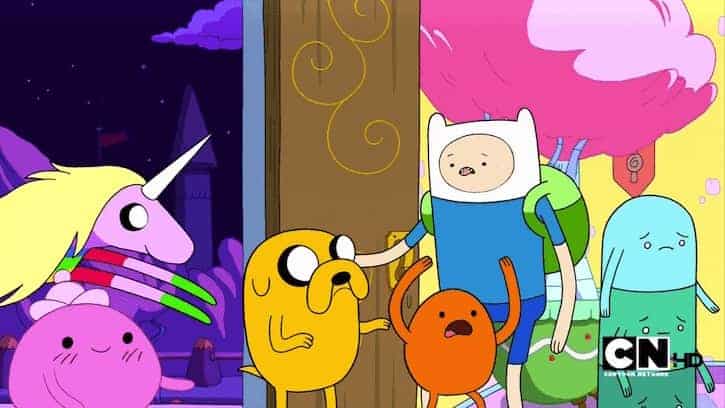 Slumber Party Panic Finn inviting Jake and friends inside the front door