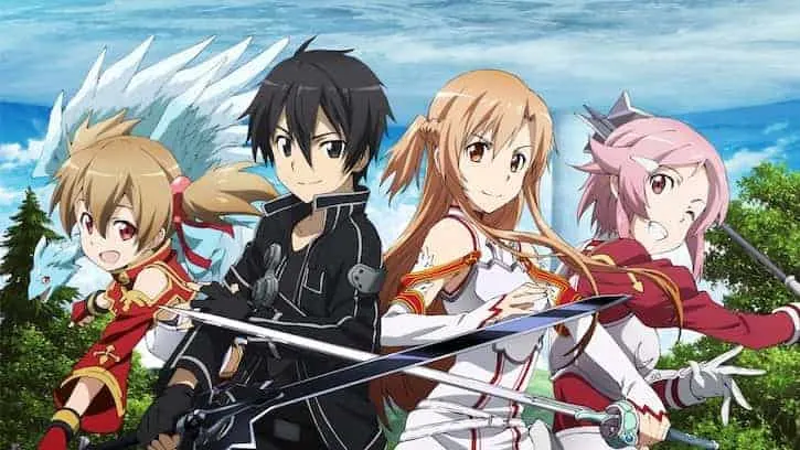 Sword Are Online anime four characters with swords