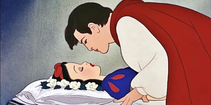The Prince Florian kissing Snow White to waker her up from a deep sleep
