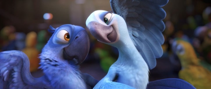 Blu and Jewel dancing in the movie Rio as bird cartoon couples