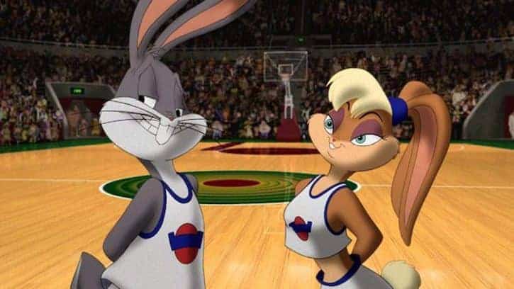 Bugs Bunny and Lola Bunny playing basketball as one of the top Looney Tunes cartoon couples