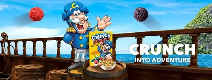 Captain Crunch cereal mascot and cereal box