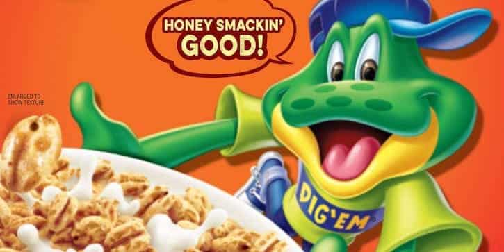 Dig 'Em Frog cereal mascot on Honey Smacks